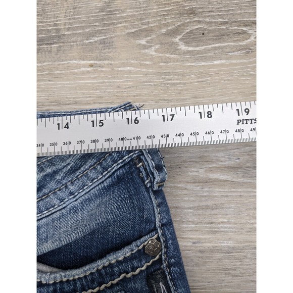 Silver Blue Jeans Pioneer Boot Cut Low Rise Dark Wash W 32 L 31 Distressed - Picture 12 of 12